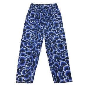 Masai Floral Pull On Trousers Tapered Smocked Lightweight Blue Women M